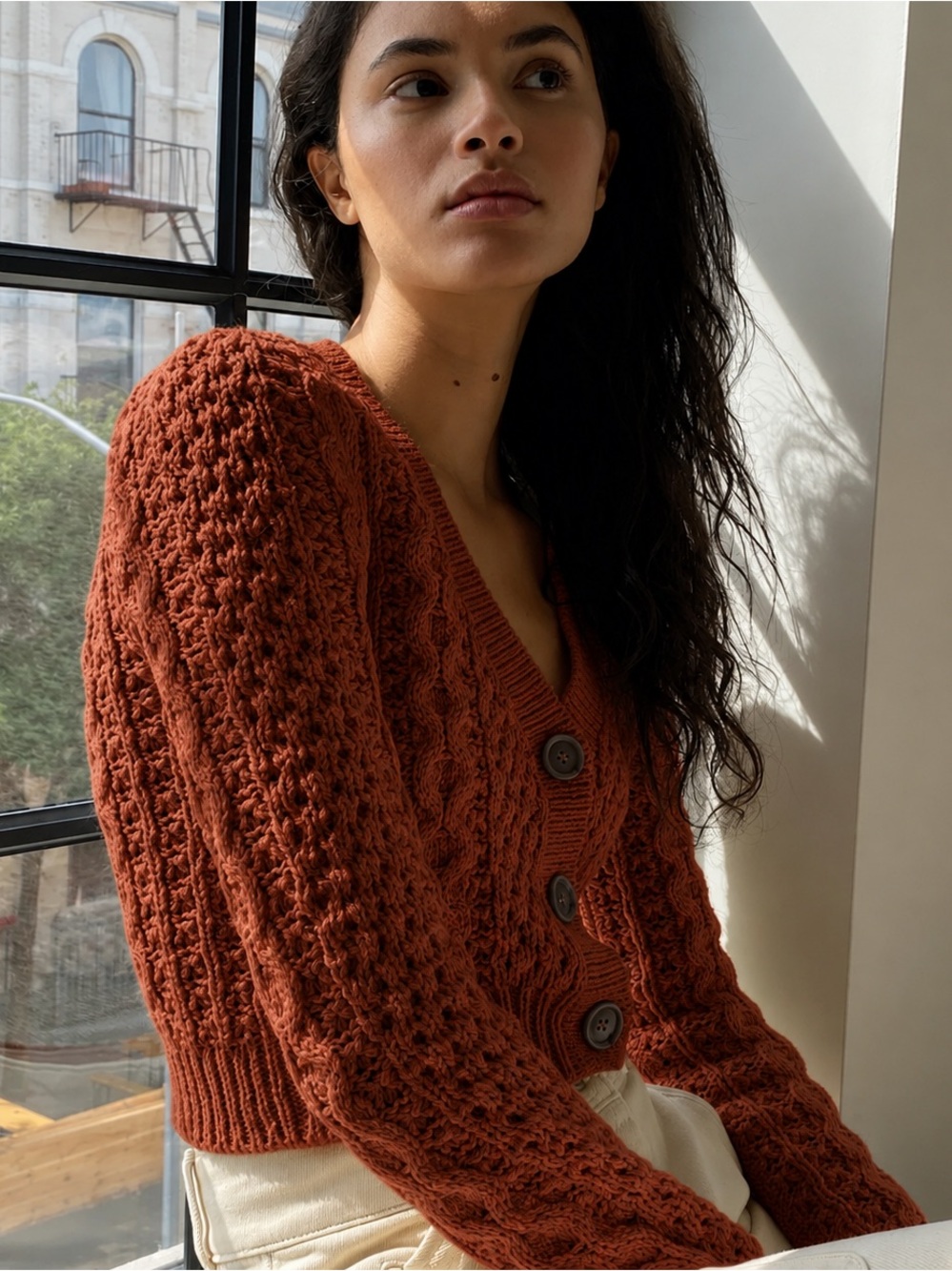 Aritzia Wilfred Free Adley Cardigan Sweater in Rustwood | Alpaca & Merino Wool S